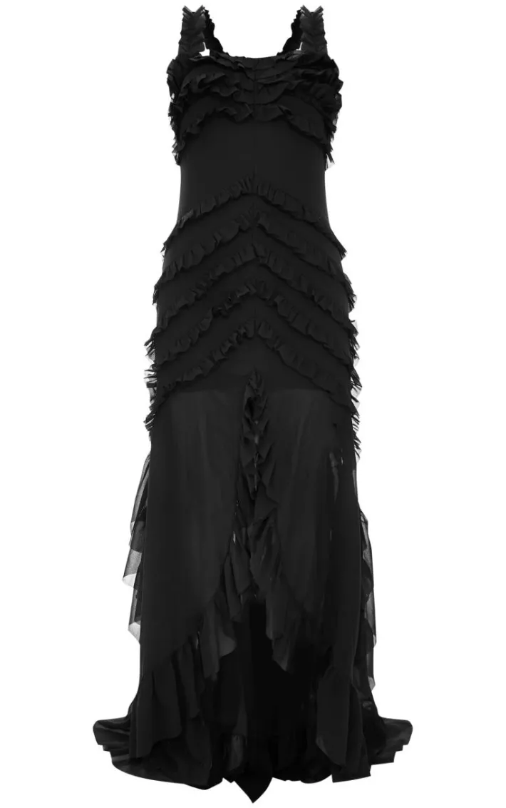 Black Tiered Frill Detail Maxi Dress