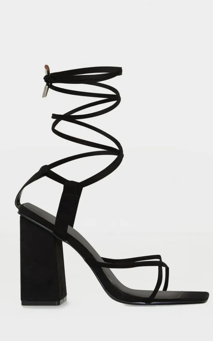 Black Toe Loop Ankle Tie Chunky Block Heel Sandals