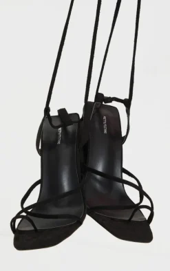 Black Toe Loop Ankle Tie Chunky Block Heel Sandals