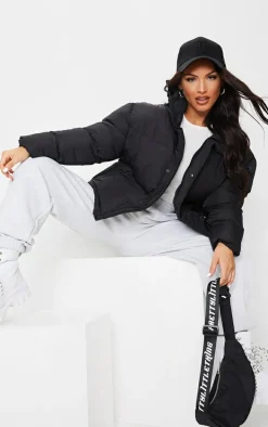 Black Toggle Detail Puffer Jacket