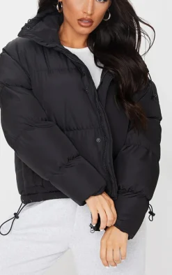 Black Toggle Detail Puffer Jacket
