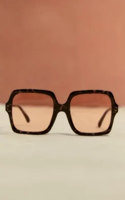 Black Tort Orange Lens Square Sunglasses