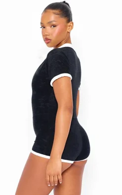 Black Toweling Contrast Detail Unitard