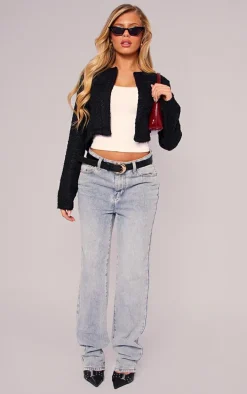 Black Tweed Look Crop Jacket