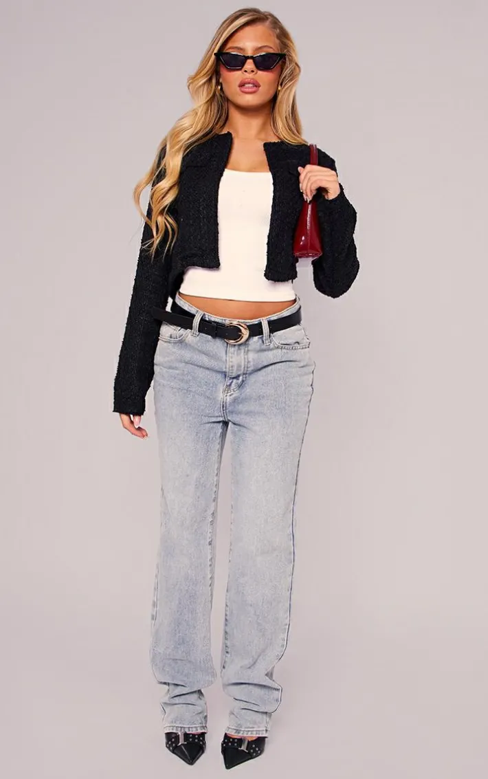 Black Tweed Look Crop Jacket