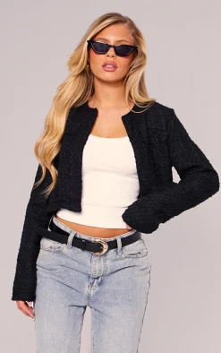 Black Tweed Look Crop Jacket