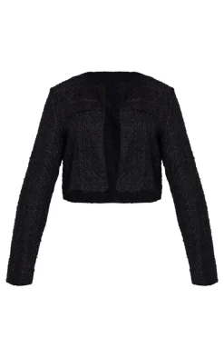Black Tweed Look Crop Jacket