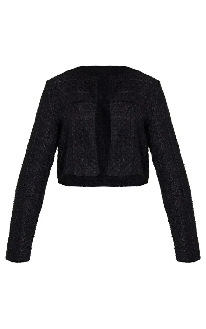 Black Tweed Look Crop Jacket