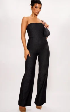 Black Twill Bandeau Wide Leg Jumpsuit