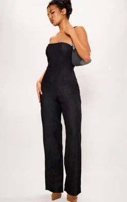 Black Twill Bandeau Wide Leg Jumpsuit
