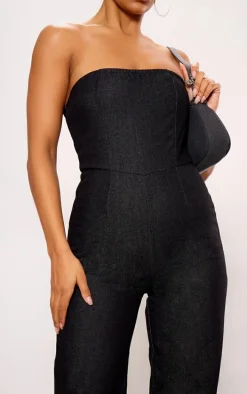 Black Twill Bandeau Wide Leg Jumpsuit