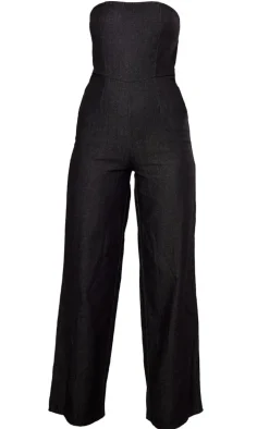 Black Twill Bandeau Wide Leg Jumpsuit