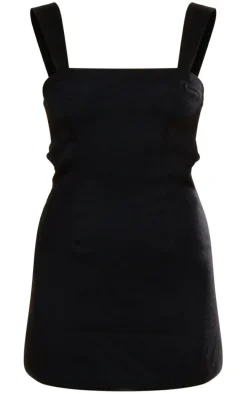 Black Twill Cut Out Bow Shift Dress