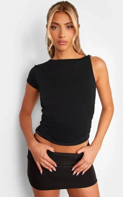 Black Twist Arm Slinky Long Top