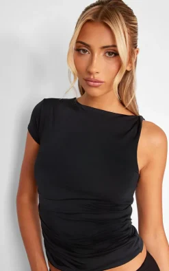Black Twist Arm Slinky Long Top