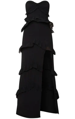 Black Twist Bandeau Tiered Maxi Dress