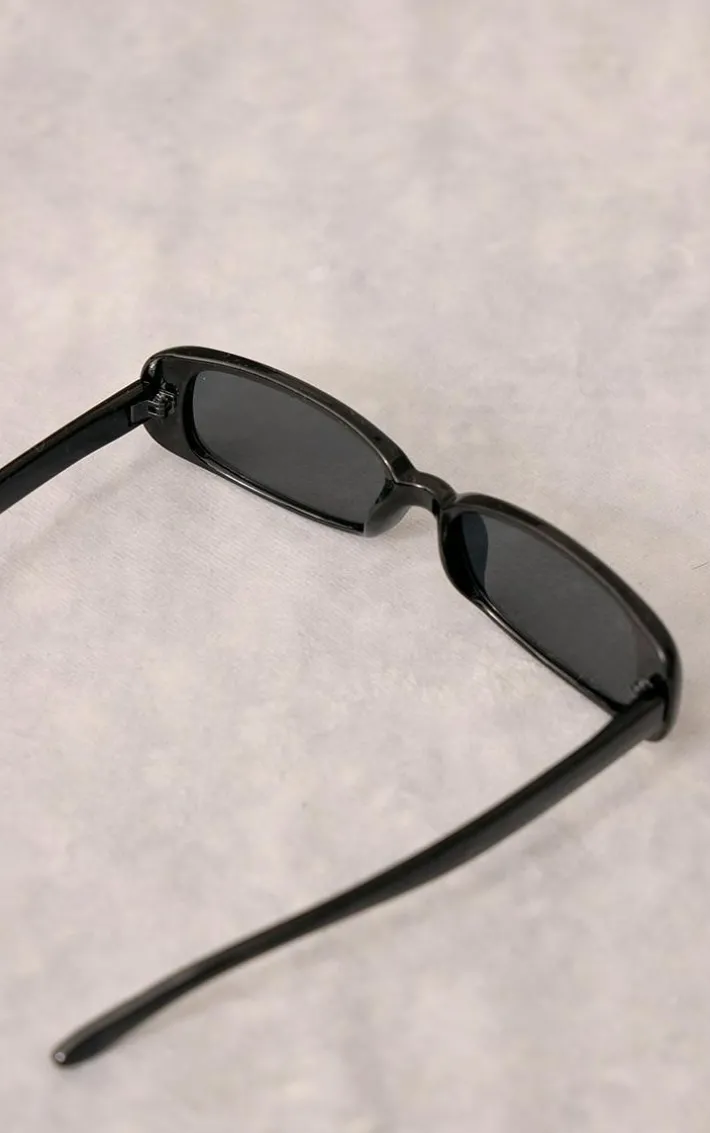 Black Ultra Slim Rounded Rectangular Sunglasses