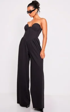 Black Underwire Corset Detail Tailored Jumpsuit