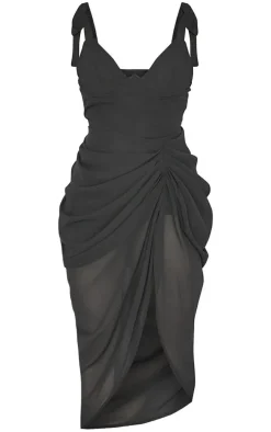 Black Underwire Detail Draped Midi Dress