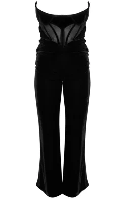 Black Velvet Corset Bandeau Ruched Jumpsuit