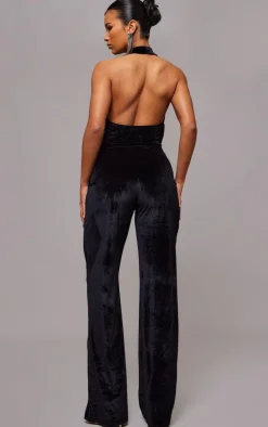 Black Velvet Cowl Neck Wide Leg Jumpsuit