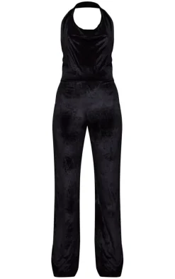 Black Velvet Cowl Neck Wide Leg Jumpsuit