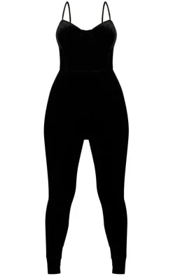 Black Velvet Cup Detail Strappy Jumpsuit