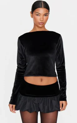 Black Velvet Long Sleeve Boatneck