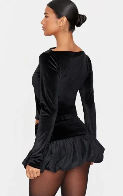 Black Velvet Long Sleeve Boatneck