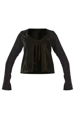 Black Velvet Tie Front Shirt