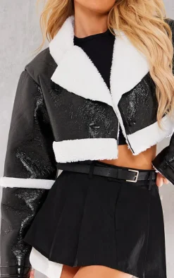 Black Vinyl Borg Cropped Coat
