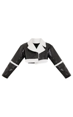 Black Vinyl Borg Cropped Coat