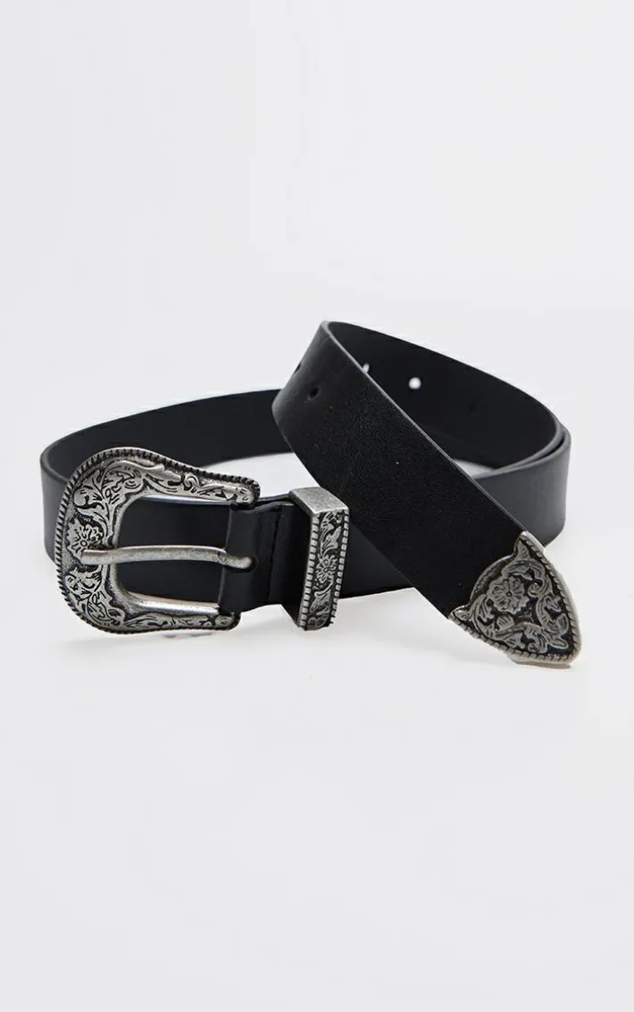 Black Western Buckle Wide Belt