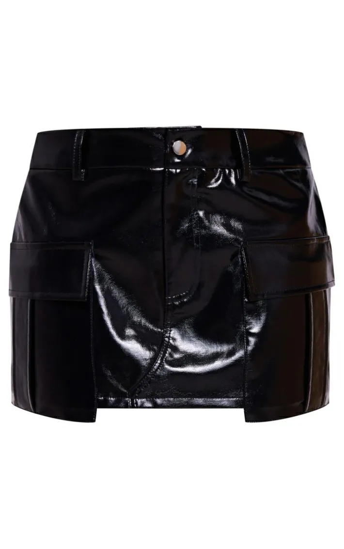 Black Wet Look Pocket Micro Mini Skirt