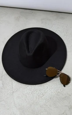 Black Wide Brim Fedora Hat