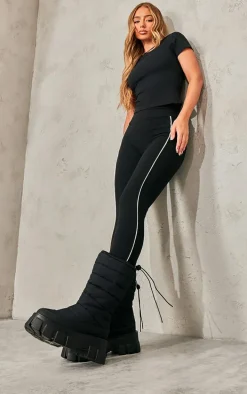 Black Wide Fit Nylon Quilted Chunky Ankle Snow Boot