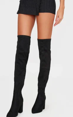 Black Wide Fit Point Toe Over The Knee Boots