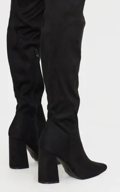 Black Wide Fit Point Toe Over The Knee Boots
