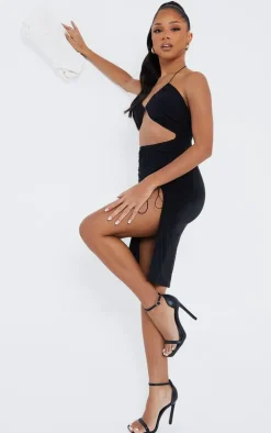 Black WIDE FIT Pu Barely There Strappy Heeled Sandals