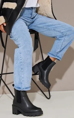 Black Wide Fit PU Chunky Chelsea Ankle Boots