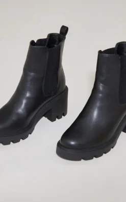 Black Wide Fit PU Chunky Chelsea Ankle Boots