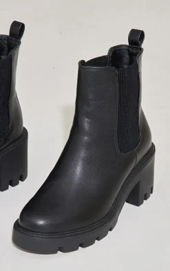 Black Wide Fit PU Chunky Chelsea Ankle Boots