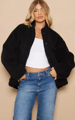 Black Wool Look Oversized Jacket