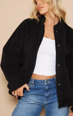 Black Wool Look Oversized Jacket
