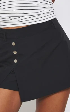 Black Woven Button Detail Mini Skort