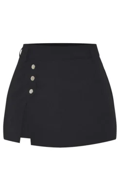Black Woven Button Detail Mini Skort