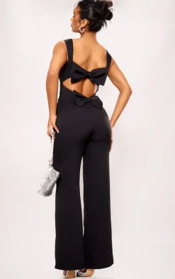 Black Woven Cut Out Bow Detail Jumpsuit