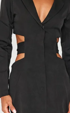Black Woven Cut Out Tie Back Blazer Dress