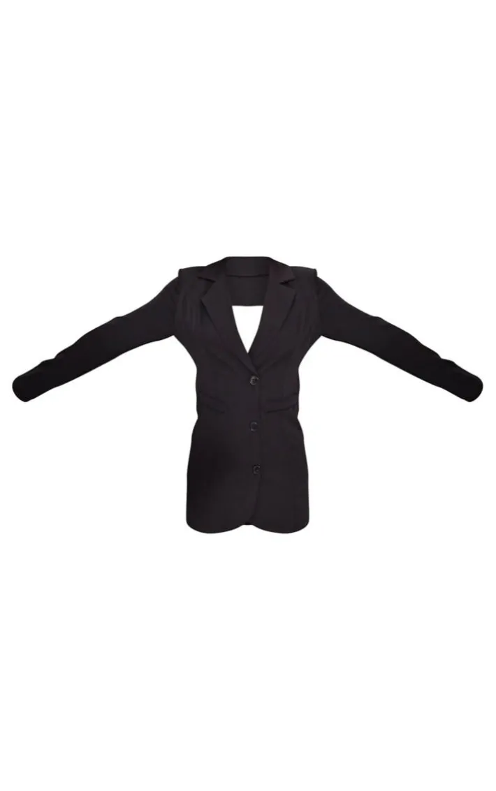 Black Woven Diamante Knot Detail Blazer Dress