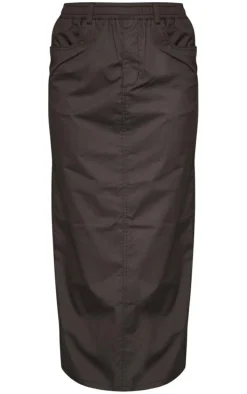 Black Woven Elasticated Waist Maxi Skirt